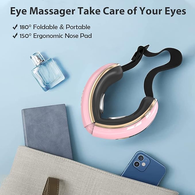 Eye Massager with Heat and Cooling for Migraines, Dry Eyes, Dark Circles, Rechargeable Heated Eye Mask Massager Improve Sleeping - Gifts for Women and Men (Pink)-VivaGrace Women