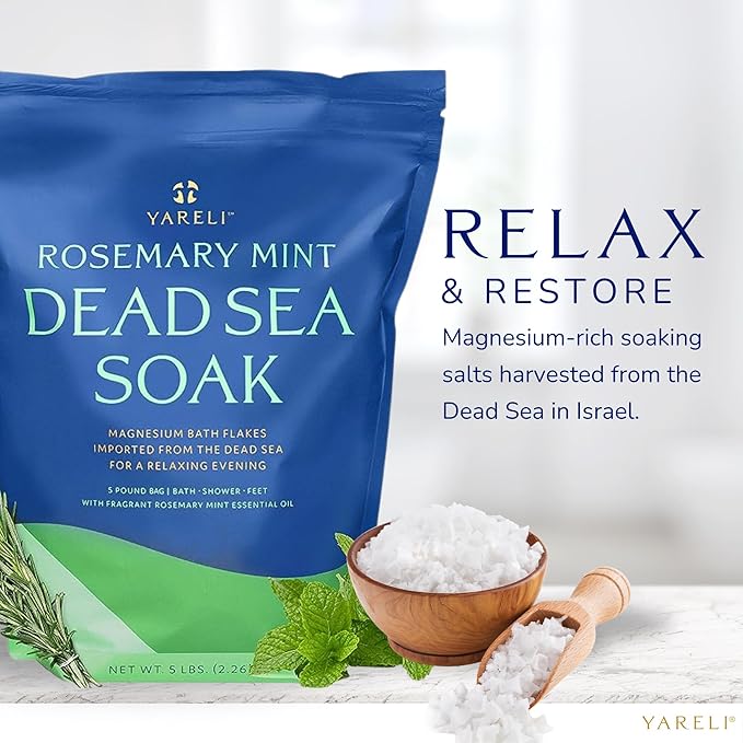 Magnesium Flakes, 5lb Rosemary Peppermint, Dead Sea Bath and Foot Soak, Alternative to Epsom Salt with Over 250,000mg of Magnesium Chloride Per Bag-VivaGrace Women