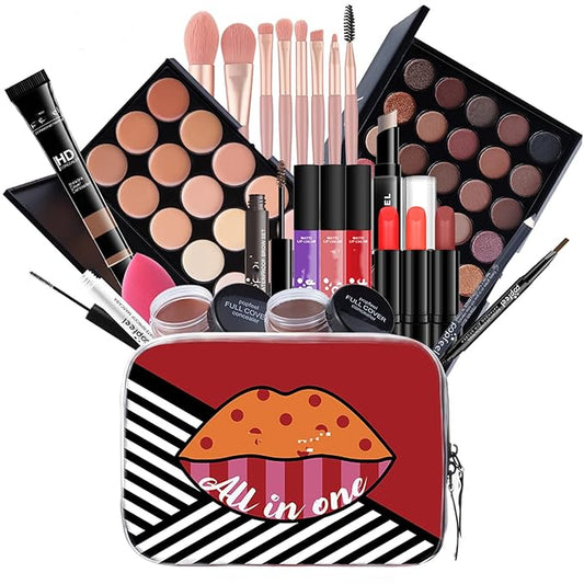 MAEPEOR All In One Makeup Kit for Girls Women 27 Piece Full Makeup Gift Set with Eyebrow Pencil Eyeliner Eyeshadow Palette Mascara Foundation Concealer Lip Gloss Lipstick Makeup Remover Makeup Brush (POP004B)-VivaGrace Women