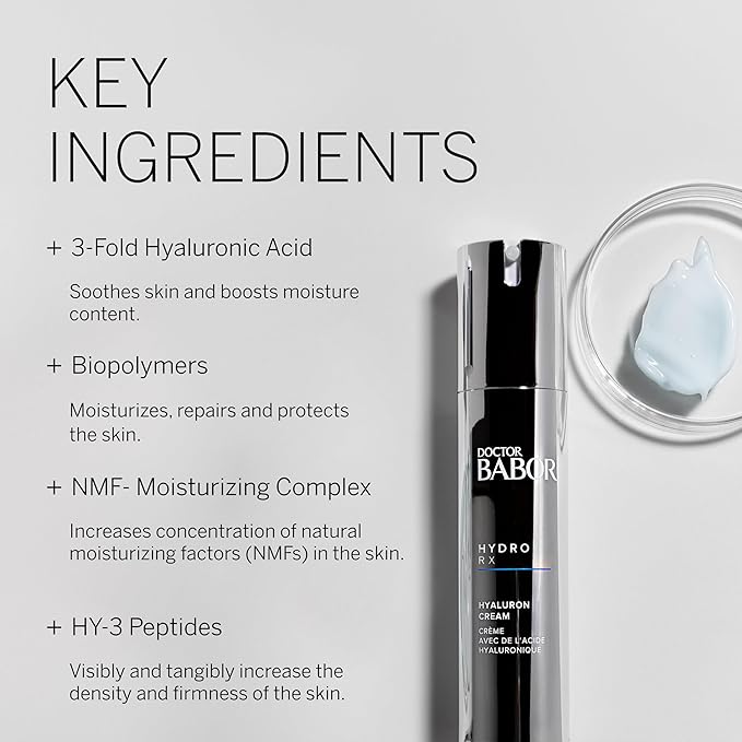 BABOR DOCTOR HydroRX Hyaluron Cream, Travel Lightweight Hyaluronic Acid Face Moisturizer for Dry Skin, Prevents Moisture Loss and Reduces Dryness Lines, Fragrance Free, 0.5 oz-VivaGrace Women