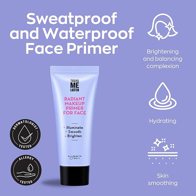 Elizabeth Mott Thank Me Later Radiant Face Primer - Illuminating & Hydrating Makeup Base with Niacinamide for Dewy Skin - Long-Lasting, Oil-Free Formula, Lightweight & Cruelty-Free, 30g-VivaGrace Women