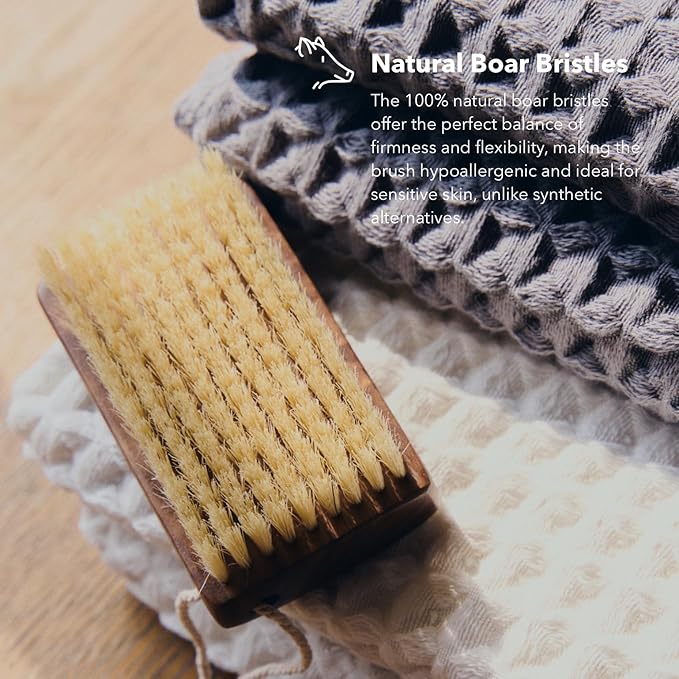 Luxury Natural Walnut Wood Boar Bristle Body Brush | Exfoliating & Detoxifying for All Skin Type | Sweeps Away Dead Skin Cells for Luminous, Smooth Skin | for Wet and Dry Use (Handheld)-VivaGrace Women