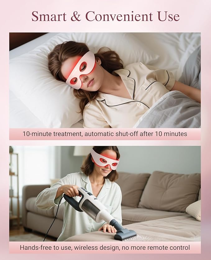 Red Light Therapy for Eyes, Wireless Under-Eye Red Light Therapy Mask with Timing Function, 3 Modes with Near-Infrared, Rechargeable Mask for Home Skincare-VivaGrace Women
