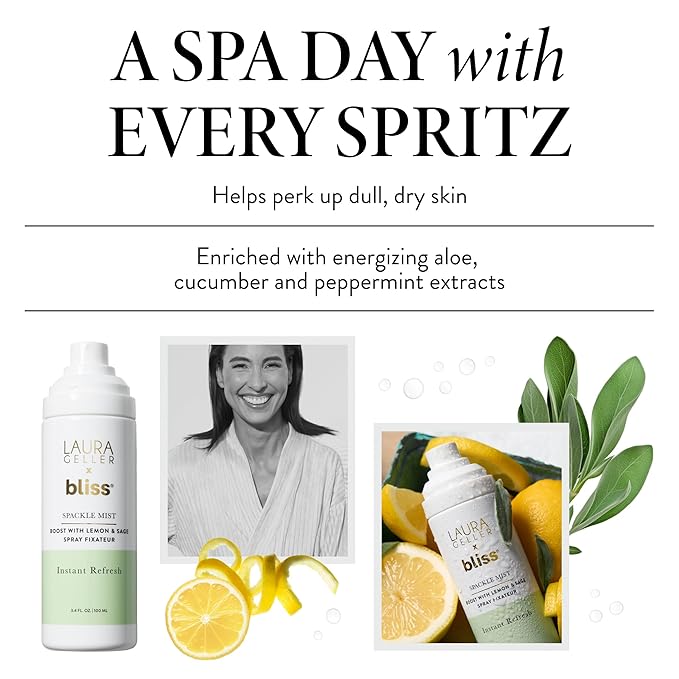 LAURA GELLER NEW YORK x Bliss Spackle Mist Boost with Lemon & Sage - Long-Lasting Dewy Skin Makeup Setting Spray - Brighten and Soothe Dull Skin-VivaGrace Women