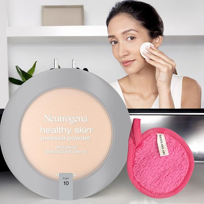 Healthy Skin Pressed Powder Compact | Bundled with Westlake Art Makeup Cleansing Cloth - Fair Shade, Antioxidant & Pro Vitamin B5, Flawless & Natural Finish, Non-Comedogenic [Pack of 2]-VivaGrace Women
