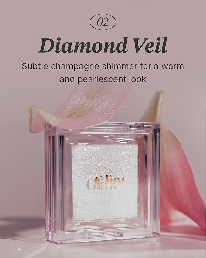 Glint Dewy Highlighter (Diamond Veil, 0.08oz) - Luminous Glow, Infused with Micropearls, Shiny Illuminator. Rich Pigment & Silky Touch, Korean Makeup.-VivaGrace Women