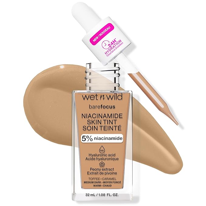 wet n wild Bare Focus Skin Tint, 5% Niacinamide Enriched, Buildable Sheer Lightweight Coverage, Natural Radiant Finish, Hyaluronic & Vitamin Hydration Boost, Cruelty-Free & Vegan - Toffee-VivaGrace Women