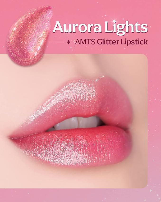 AMTS Tinted Lip Balm Duo - Aurora Lights & Crystal Lights | Hydrating Glitter Lipstick | Pearl Shimmering Daily Lip Makeup for dry, cracked, chapped lips | korean beauty Moisture Lip Tint-VivaGrace Women