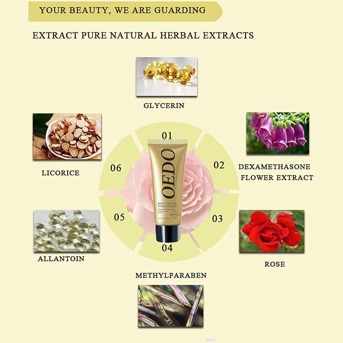 Rose Remove Stretch Marks Cream for Pregnancy Scar Removal Cream Natural Plant Essence Formula Prevention Remove Stretch Mark Old Scars Body Moisturizer 40g-VivaGrace Women