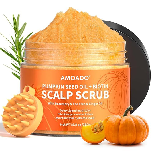 Scalp Scrub, Pumpkin Seed Oil Scalp Exfoliator With Biotin & Rosemary, Sulfate Free Scalp Detox for Itchy Scalp & Dandruff & Buildup Removal & Hair Growth, Hair Scrub with Scrubber-VivaGrace Women