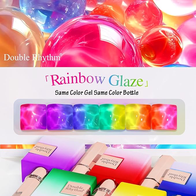 Double Rhythm 6 Pcs 15 ML Gel Polish Set Same Color Same Bottle Soak Off Jelly Neon Gel Polish Kit Nail Art Manicure Salon DIY at Home (Pink Purple Blue Green Yellow Green-T6-50)-VivaGrace Women