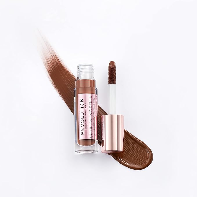 Makeup Revolution Conceal and Define Concealer, Full Coverage & Matte Finish, C17.7 for Dark/Deep Skin Tones, Vegan & Cruelty-Free, 0.7 Fl Oz-VivaGrace Women