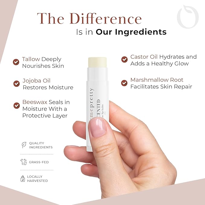 Unscented Lip Balm, Ultra-Soothing, Deeply Hydrating Tallow Lip Balm with Grass Fed Beef Tallow, Beeswax, Jojoba Oil & More, Non Toxic Lip Care, Made in the USA, 0.15 Oz.-VivaGrace Women