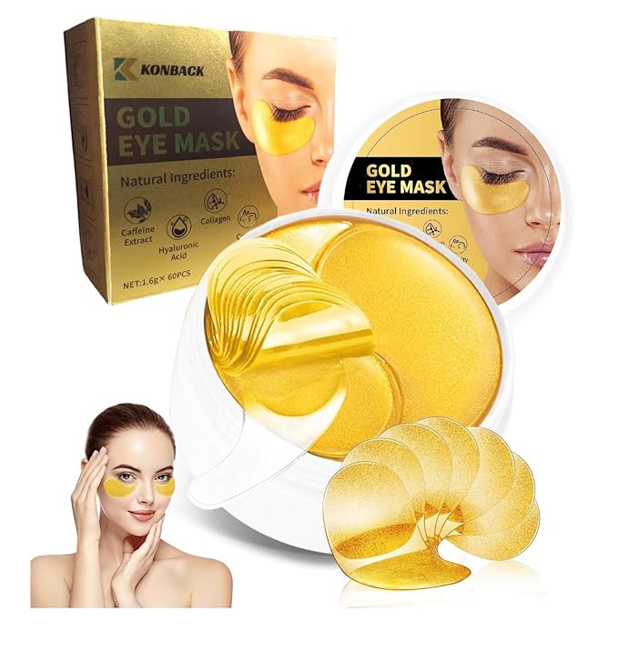 24K GOLD Eye Mask - 60 Pcs Collagen Under Eye Mask,Puffy Eyes and Dark Circles Treatments, Reduce Wrinkles and Fine Lines Undereye (Gold, 1)-VivaGrace Women