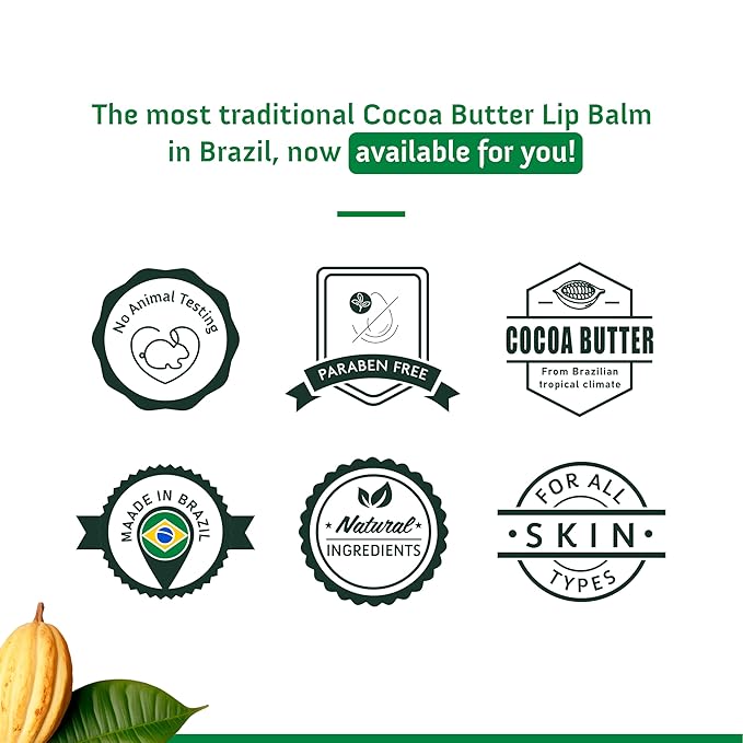 Moisturizing Lip Balm Cocoa Butter Box of 6, Moisturizing Hydrated Lips, Light Yellow, 0.13 Fl Oz, 1-VivaGrace Women