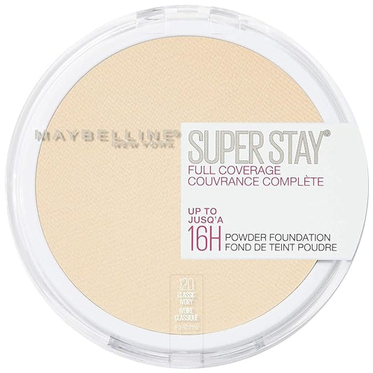 Maybelline New York Super Stay Full Coverage Powder Foundation Makeup, Up to 16 Hour Wear, Soft, Creamy Matte Foundation, Classic Ivory, 1 Count-VivaGrace Women