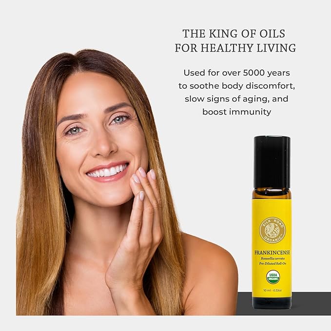 Silk Road Organic Frankincense Serrata Essential Oil Roll on, 100% Pure USDA Certified Aromatherapy for Skin Health, Aging, Fine Lines & Body Aches - 10 ml Roller-VivaGrace Women