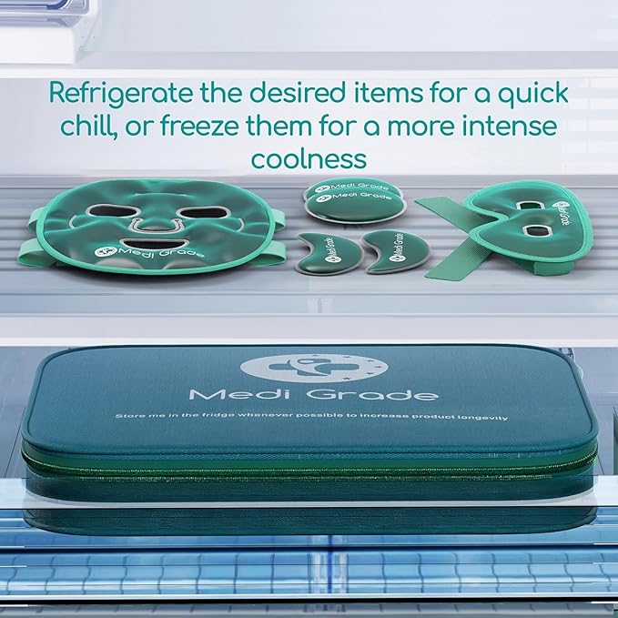 Medi Grade Cooling Ice Face Mask and Cooling Eye Mask for Puffy Eyes & Migraine Relief - Self Care Face Ice Pack with ChillGel Face Ice Mask Technology - Cooling Face Mask, Eye Pads and Bag-VivaGrace Women