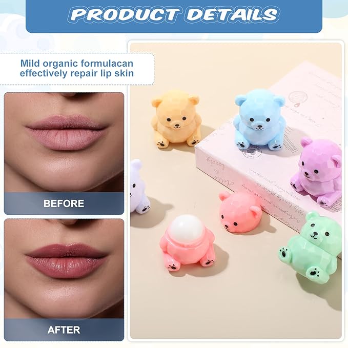 24 Sets Baby Shower Bear Lip Balm Favors Bear Lip Care Transparent Lipstick with Gift Bags and Thank You Cards for Baby Shower Gender Reveal Favors Decorations Gift Supplies-VivaGrace Women
