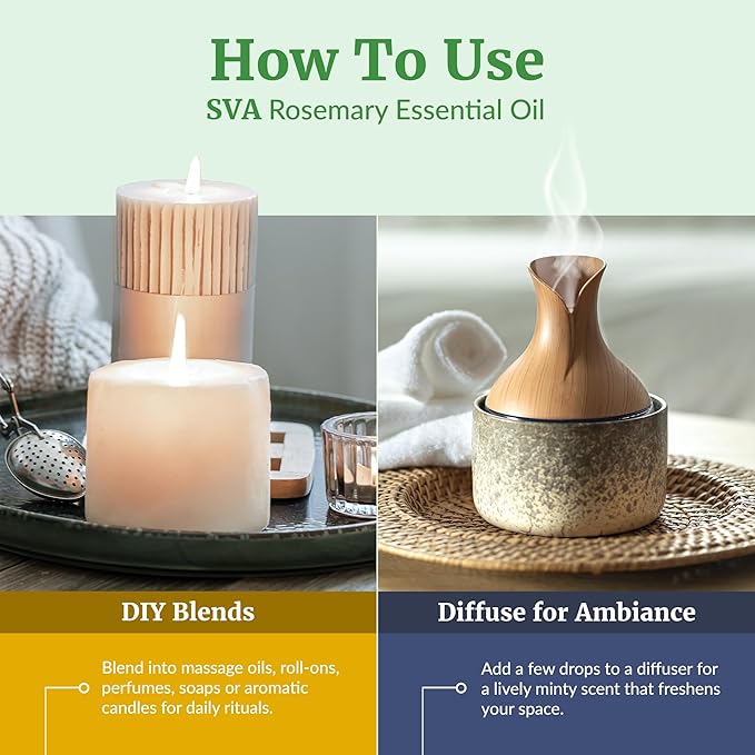 SVA Rosemary Essential Oil – 4 Fl Oz – 100% Natural Rosemary Oil for Hair, Face, Skin Care, Diffuser, Aromatherapy, Scalp, Body Massage, Soap and Candle Making – with Dropper-VivaGrace Women