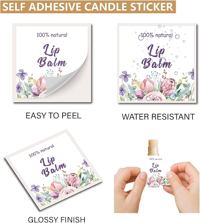 CRASPIRE 80Pcs 8 Styles Lip Balm Sticker Flower Self-Adhesive Homemade Lip Balm Labels Vintage Square DIY Plant Label Stickers for Lip Balm Containers Cosmetics Lipsticks-VivaGrace Women