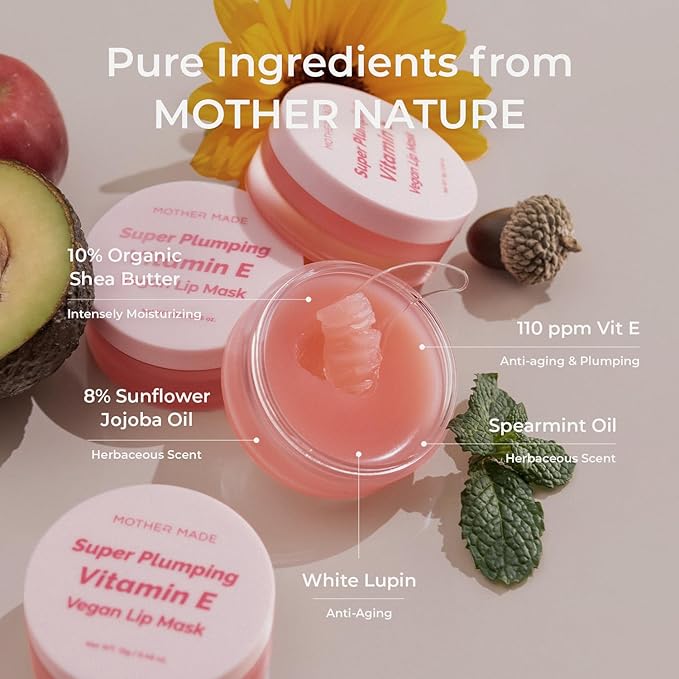 Natural Plumping Vitamin E Lip Mask, 0.46 Oz | Hydrating Lip Moisturizer For Soft, Smooth, Plump Lips, With Organic Shea Butter, Vegan Waxes, Collagen Boosters, Korean Skincare, Lip Gloss-VivaGrace Women