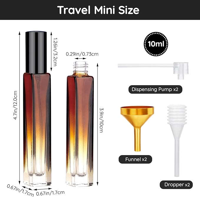 Segbeauty Travel Perfume Bottle, 10pcs 10ML Empty Refillable Glass Perfume Atomizer, 0.34oz Portable Cologne Dispenser Spray Bottle Travel Size Sample Bottles Sprayer Perfume Making Kit Gradient Amber-VivaGrace Women