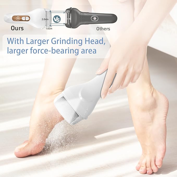Electric Callus Remover for Feet - with Larger Grinding Head, Portable Pedicure Kit Foot File Callus Remover, Rechargeable Waterproof Foot File for Foot Care Deadskin Remover LCD Display-White-VivaGrace Women