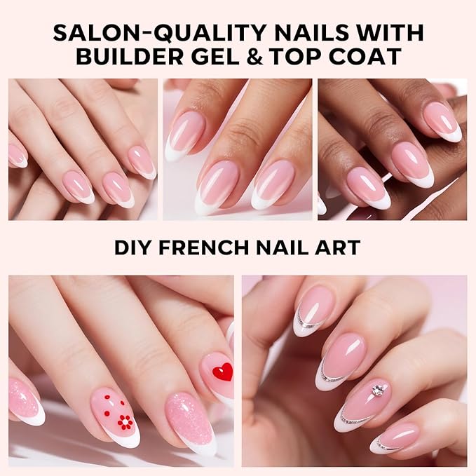 Modelones Gel Nail Kit, Press On Nails Kit with LED Light, 150 PCS Short Pink Almond, 15 Sizes French Tip Press on Nails, NailBoxie Pre-Colored Nail Tips for Easy DIY Nail Art-VivaGrace Women