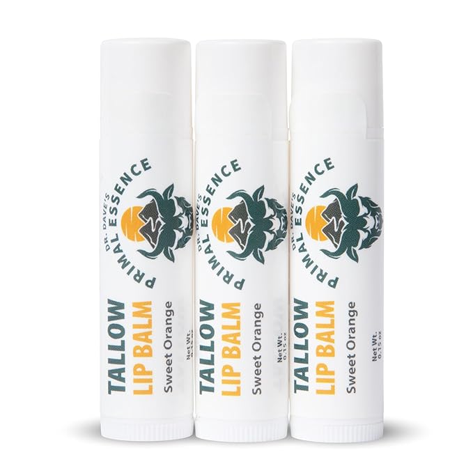 Moisturizing Tallow Lip Balm – Grass-Fed Beef Tallow with Organic Coconut Oil, Beeswax, and Vitamin E – Sweet Orange – Lip Balm Set – Travel Essential – 3-Pack-VivaGrace Women