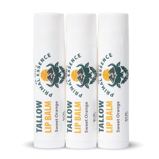 Moisturizing Tallow Lip Balm – Grass-Fed Beef Tallow with Organic Coconut Oil, Beeswax, and Vitamin E – Sweet Orange – Lip Balm Set – Travel Essential – 3-Pack-VivaGrace Women