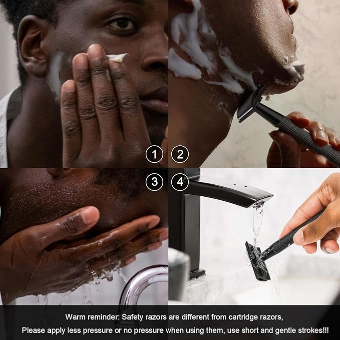 Double Edge Safety Razor with Stand, Single Blade Razors for Men and Women, Reusable Metal Razor, with 10 Stainless Steel Double Edge Blades, Smooth and Close Shave, Plastic Free, Matte Black-VivaGrace Women