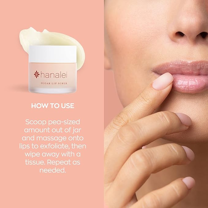 Hanalei Vegan and Cruelty-Free Sugar Lip Scrub Exfoliator | Hawaiian Cane Sugar, Kukui Oil, Shea Butter | Exfoliate, Smooth, Rejuvenate Lips | Made in USA | Lip Care (22 g)-VivaGrace Women
