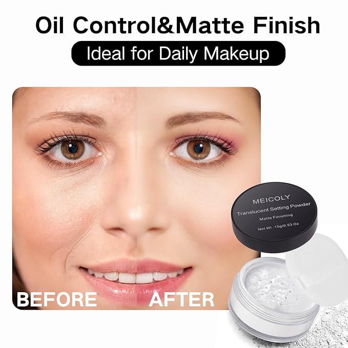 MEICOLY Talc-Free Setting Powder with Sifter,Long Lasting Loose Face Powder,Translucent Powder Colorset Powder,Matte Finishing White Face Paint Setting Powder for Halloween SFX Makeup,Oil Control-VivaGrace Women
