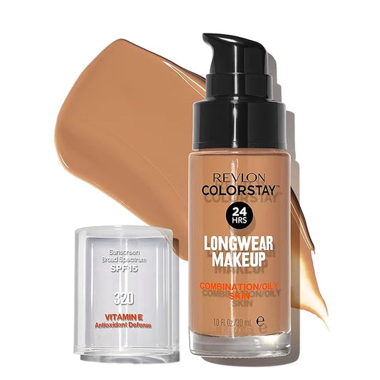 Revlon Liquid Foundation, ColorStay Face Makeup for Combination & Oily Skin, SPF 15, Longwear Medium-Full Coverage with Matte Finish, True Beige (320), 1.0 Oz-VivaGrace Women