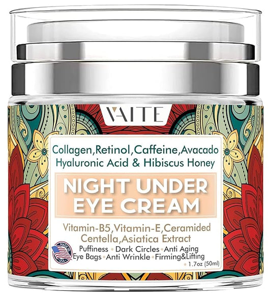 Under Eye Cream with Collagen Avacado Hyaluronic Acid & Hibiscus Honey for Night and Day with Vitamin- E, Vitamin-B5 for Puffiness Circles Anti Aging Eye Baqs and Anti Wrinkle Retinol, Caffeine,-VivaGrace Women