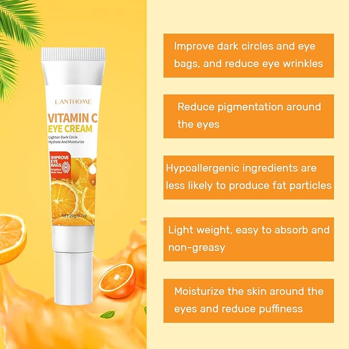 Vitamin C Eye Cream For Dark Circles, Under Eye Cream Anti Wrinkles For Reduce Puffiness And Bags Fine Lines, Wrinkles, Hydrating Eye Lifting Skin Care Anti Aging Eye Cream(0.7 FL.Oz)-VivaGrace Women