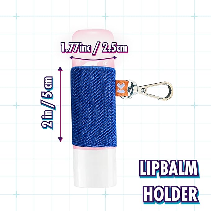 LipBalm Holder with Keychain, Lipstick Holder Keychain, Lip Gloss Holder Keychain, Never Lose Your Lip Balm, Lip Gloss or Lipstick with Cute Elastic Lip Balm Keychain Holder (Blue)-VivaGrace Women