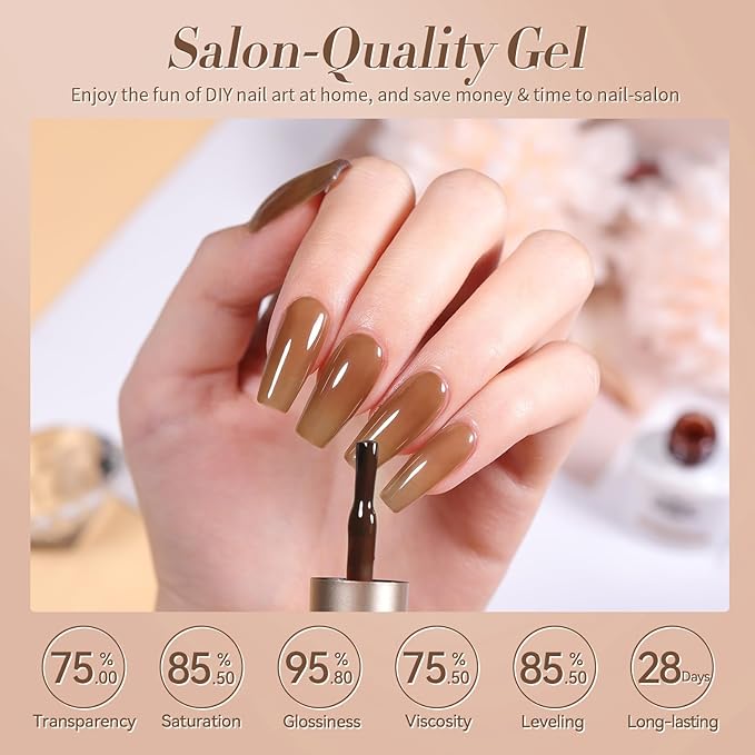 Born Pretty Jelly Gel Nail Polish Milky Jelly Translucent Gel Polish Sheer Red Purple Brown Grey Green Nail Art Varnish Manicure 6PCS-VivaGrace Women