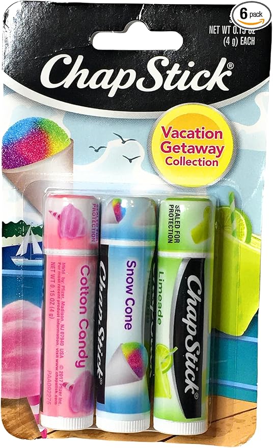(1) Pack of 3 Count ChapStick Vacation Getaway Collection Lip Balm (Flavors Include Cotton Candy, Snow Cone and Limeade)-VivaGrace Women