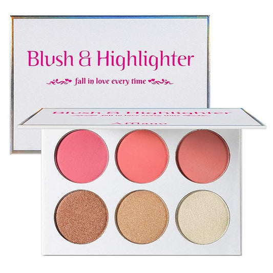 Blusher & Illuminator Highlighter & Bronzer Powder Contour Collection Set - 3 Blusher & 3 Highlighter Powder Palette - Perfect for Contouring and Highlighting - Vegan and Cruelty Free-VivaGrace Women