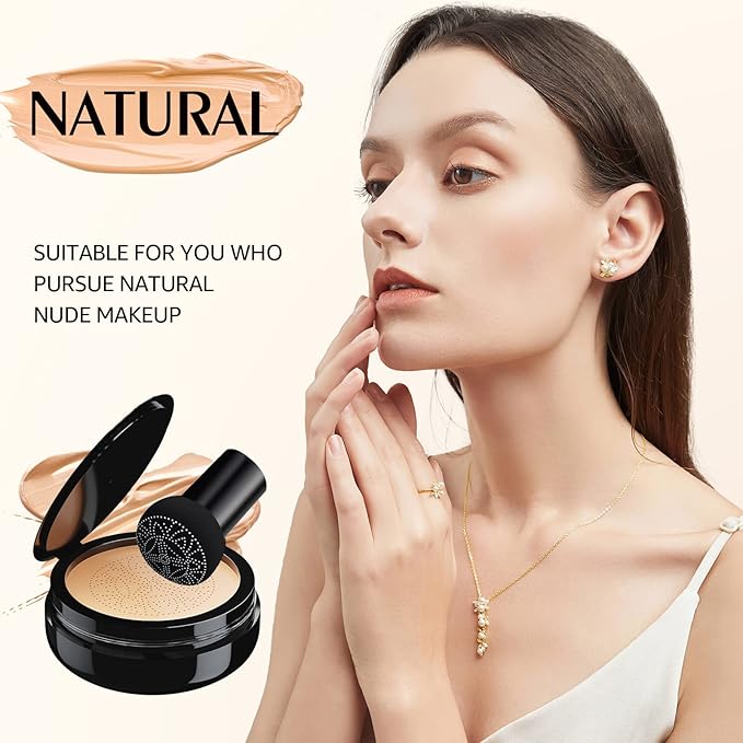 Mushroom Head Air Cushion CC Cream - Oil Control & Moisturizing Concealer Makeup Base, Brighten Long - Lasting Even Color Correcting Concealer Full Coverage for All Skin Types (Natural)-VivaGrace Women