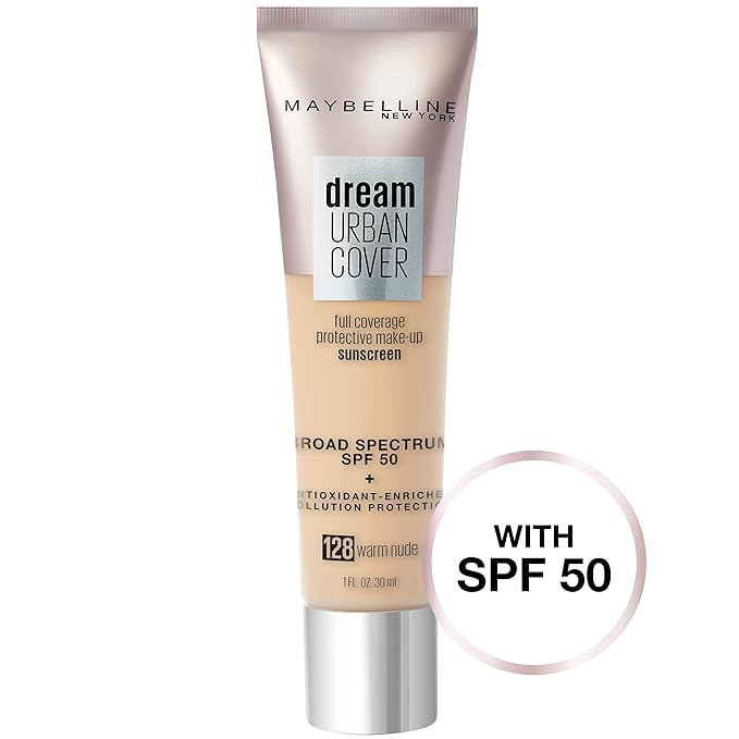 Maybelline Dream Urban Cover Flawless Coverage Foundation Makeup, SPF 50, Warm Nude-VivaGrace Women