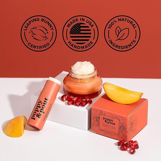 Poppy & Pout Pomegranate Peach Jumbo Lip Balm | All Natural Lip Balms & Moisturizers | Hydrates with Beeswax, Vitamin E, Organic Coconut Oil | Cruelty-Free | Lip Balm in Recyclable Cardboard Tube-VivaGrace Women