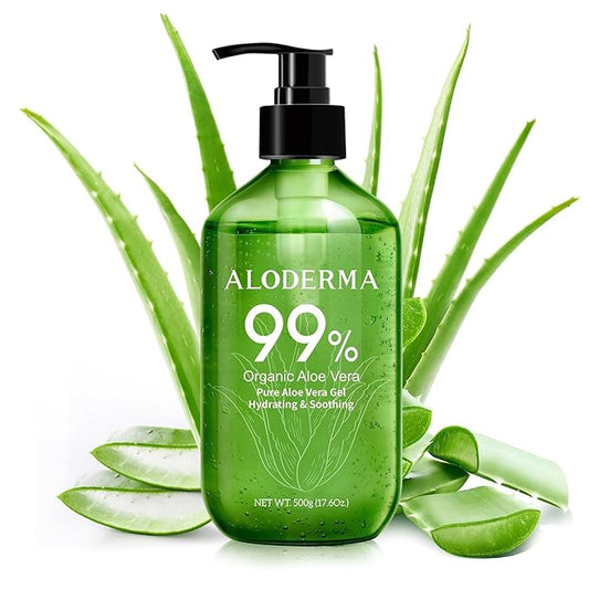 Aloderma 99% Organic Pure Aloe Vera Gel Made within 12 Hours of Harvest, 17.6oz Value Pump, Lightweight Non-Sticky Aloe Vera Gel for Sunburn Relief, Natural, Soothing Aloe Vera for Face & Hair-VivaGrace Women