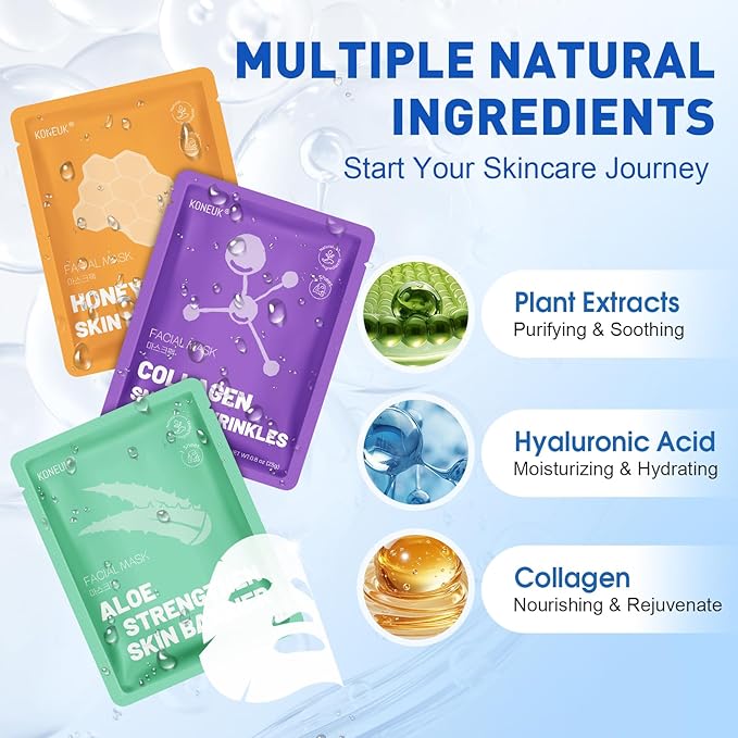 72 Pack Collagen Face Masks Skincare Set for Women, Hydrating & Moisturizing Face Mask for Skin Care, Bulk Sheet Face Masks for All Skin Types, Spa Party Gifts for Women-VivaGrace Women