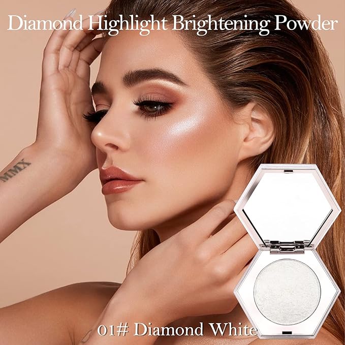 Erinde White Silver Face Highlighter Makeup Palette, Shimmer Glitter Highlighter Powder for Face Body, Natural Glossy Highlight Makeup Illuminator Highlighter Palette, Long-Lasting, Lightweight, 01#-VivaGrace Women