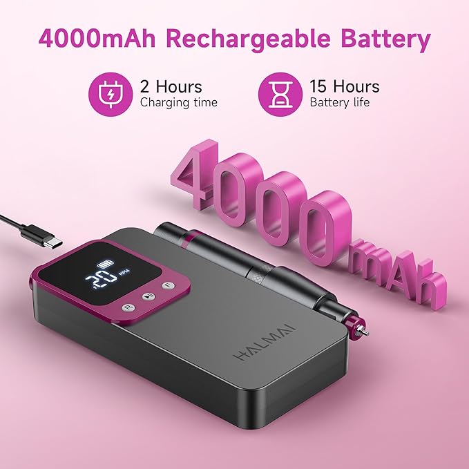 Electric Nail Drill Professional, Portable Nail File for Acrylic Gel Nails, Cordless Rechargeable Ultra Power Nail Drill Kit 40000RPM, HMC320 Salon-Grade Efile Nail Machine (Dark Grey)-VivaGrace Women