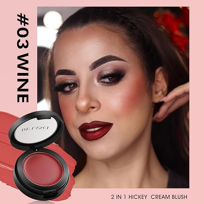 DE'LANCI Hydrating Cream Blush for Cheeks & Lips & Eyeshadow, Creamy & Long-lasting Waterproof Blush Balm, Lightweight Matte Blush for natural look, Travel Size, Highly Pigmented, Built-in Brush, Wine-VivaGrace Women