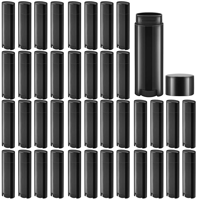 40 PCS 4.5g Oval Lip Balm Tubes Plastic Twist-up Filling Stick Refillable Lipstick Tube Containers for Chapstick Homemade Lip Balm DIY Deodorants Crayon (Black)-VivaGrace Women